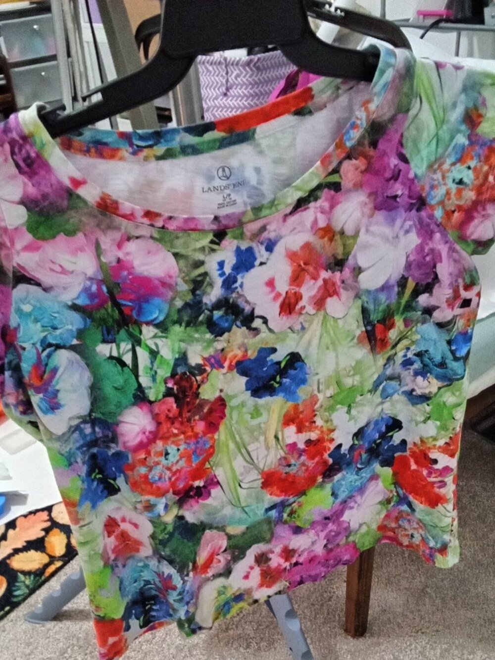 Lands End Multicolor floral print Ladies Large 100% Cotton shirt